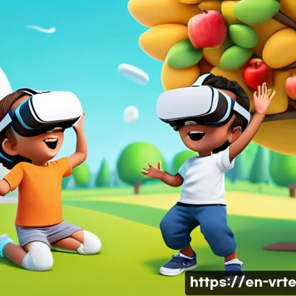 가상현실 재활치료의 성공적인 사례 - **Prompt:** "A bright and cheerful virtual reality rehabilitation center. An 8-year-old child wearin...