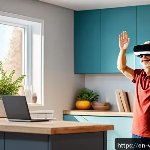 Home 17 가상현실 재활치료의 원리 - A middle-aged male patient wearing casual clothing and VR headset engaged in a virtual rehabilitatio...